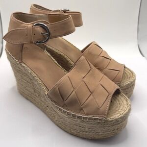 Marc Fisher LTD Adalyn Tan Leather Espadrille Wedge Sandals Womens 8